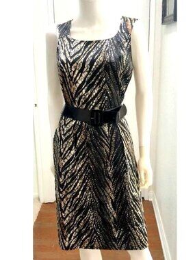 DRESS BARN -WOMENS STRAP ANIMAL PRINT BELTED KNEE LENGHT DRESS SIZE 10
